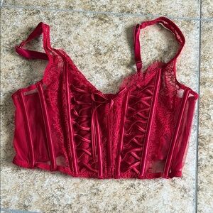VS Red Lace-Up Corset Bra Lingerie